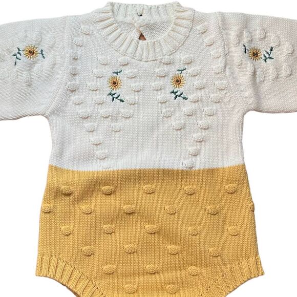 Baby Girl Sunflower Knitted Long Sleeve One Piece Romper 6-9 mos NWOT - Picture 2 of 6